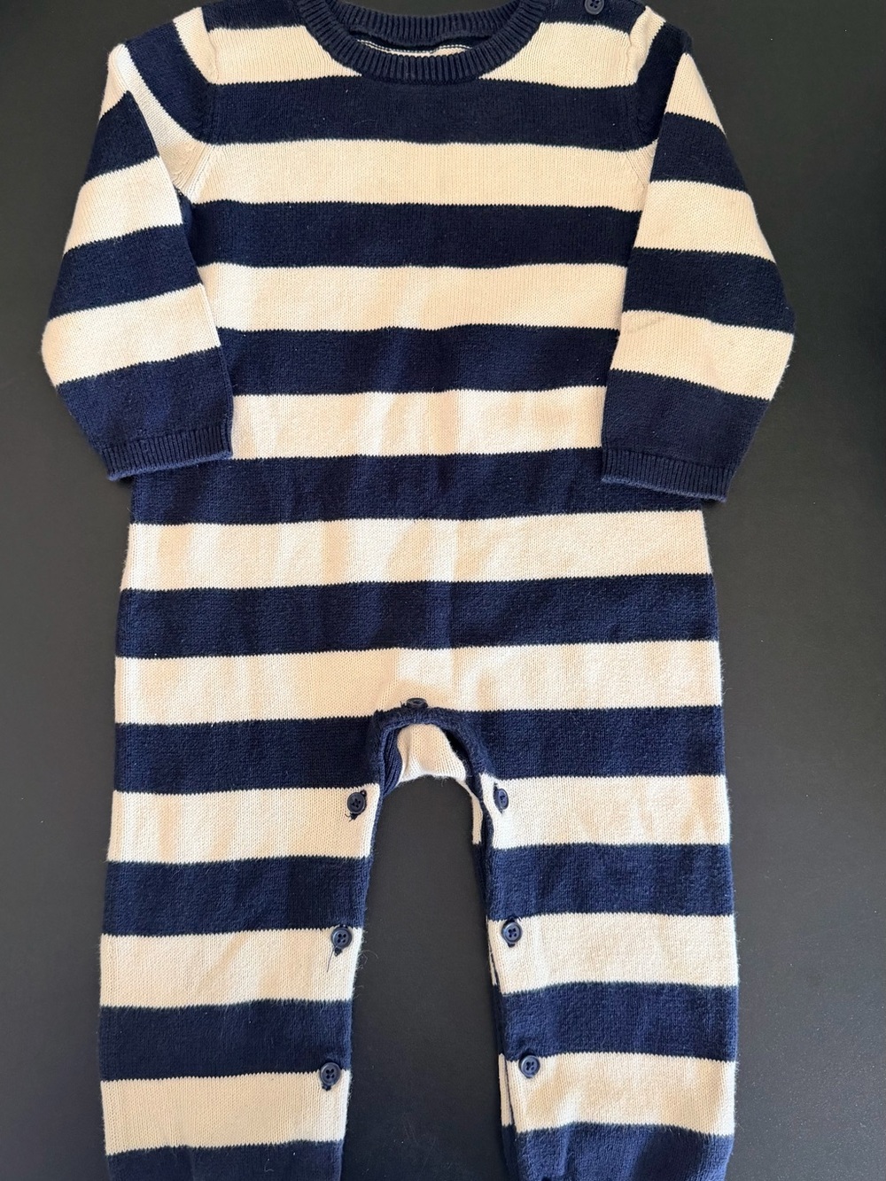 GAP Navy and Cream Striped Knit Baby One-Piece
